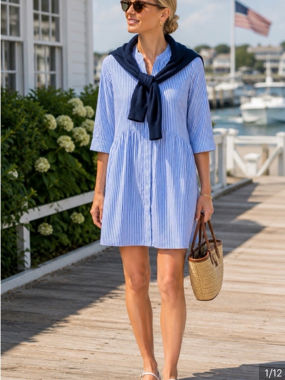 Tuckernuck Royal Shirt Dress in Blue Stripe Size XS